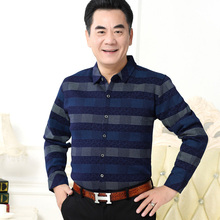 春夏季薄款爸爸春装衬衫中年人男士长袖衬衣格子中老年人40-50岁