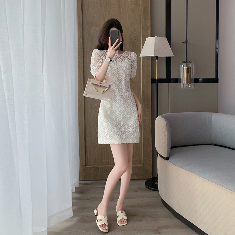 名媛小香风蕾丝镂空连衣裙