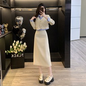 高级感轻熟风套装 小香风假两件拼接短外套半身长裙两件套 裙女秋季