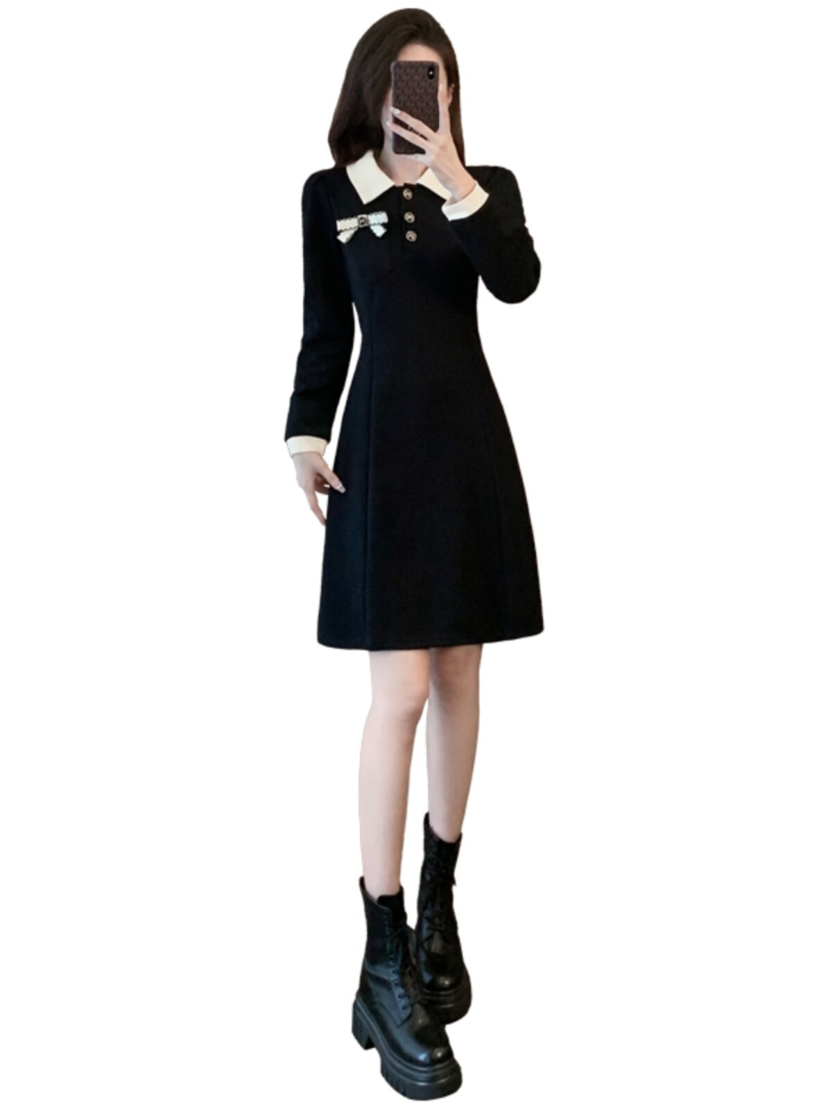 HIGH-END TEMPERAMENT THIN DRESS WOMENS SPRING AND AUTUMN DRESS 2025 NEW FRENCH SMALL DOLL COLLAR WAIST SKIRT