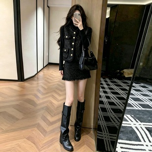 小香风粗花呢套装女秋季新款千金风无袖外套内搭半身裙时尚三件套