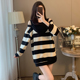 新款 时尚 气质洋气条纹撞色卫衣女拼接内搭t恤假两件上衣2023秋季