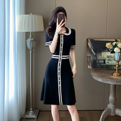 小香风轻奢高级感复古黑白撞色针织连衣裙夏季 名媛气质A字裙 新款