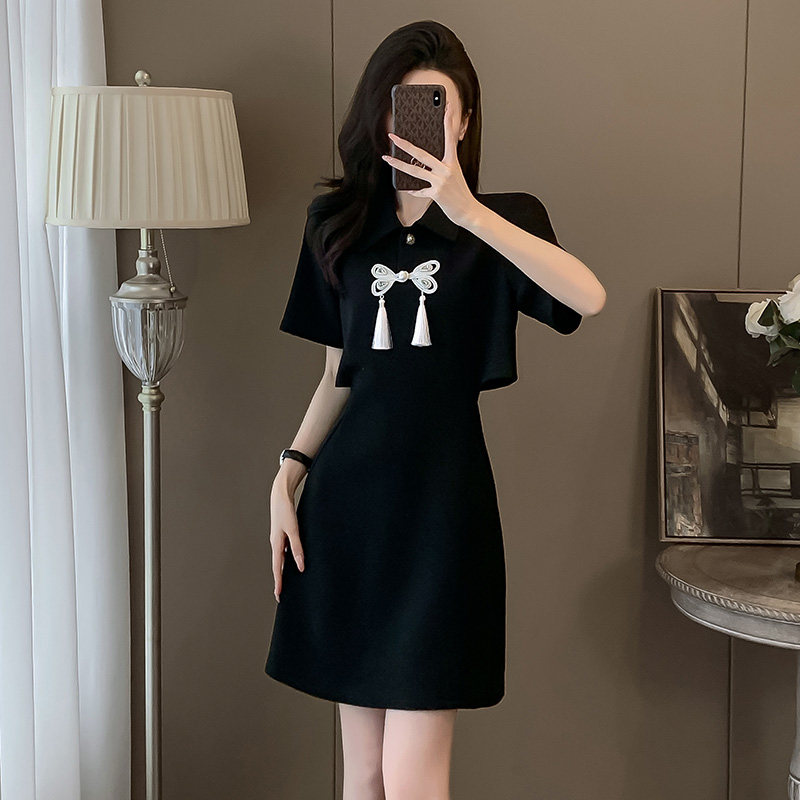 法式高级感撞色拼接短袖T恤连衣裙夏季新款宽松休闲气质显瘦A字裙,女装/女士精品,真丝上装,淘宝优惠券,粉丝福利购,淘宝优惠卷