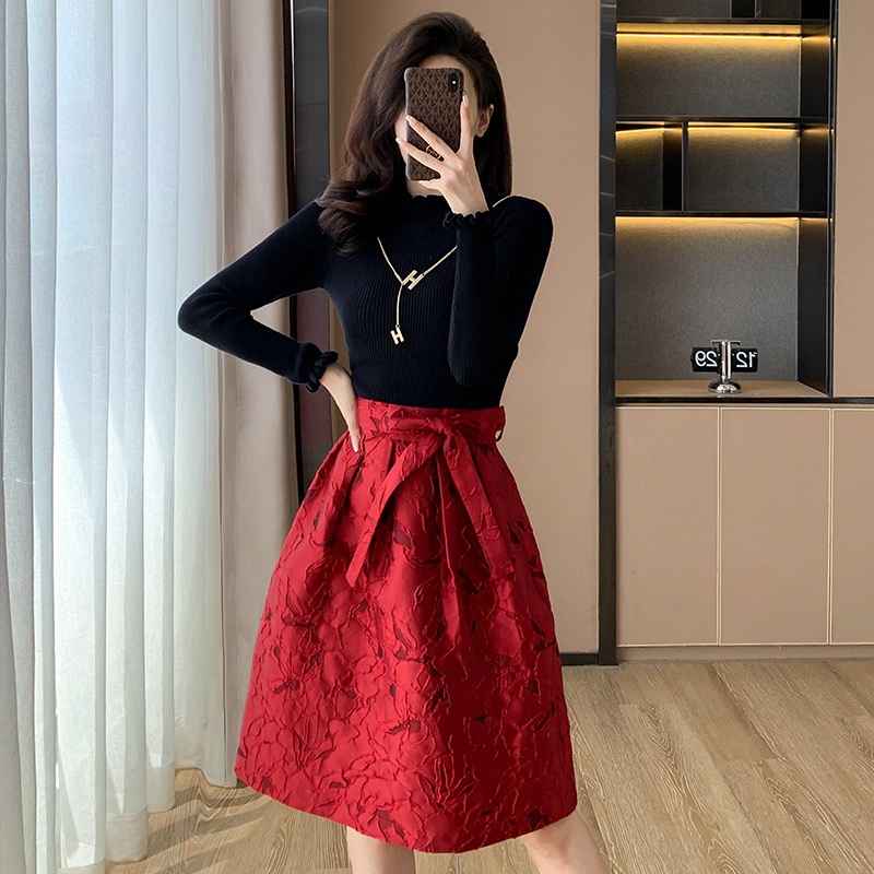 红色法式优雅高端礼服裙