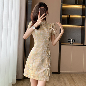 2025夏季新款新中式改良旗袍连衣裙女高级感立领流苏盘扣国风裙子