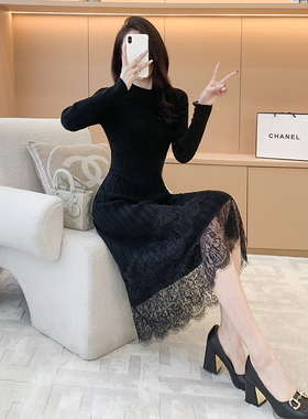 配大衣高级小香风A字毛衣长裙子