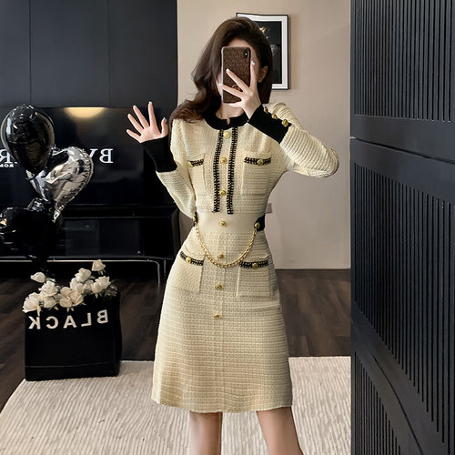 法式名媛小香风针织连衣裙