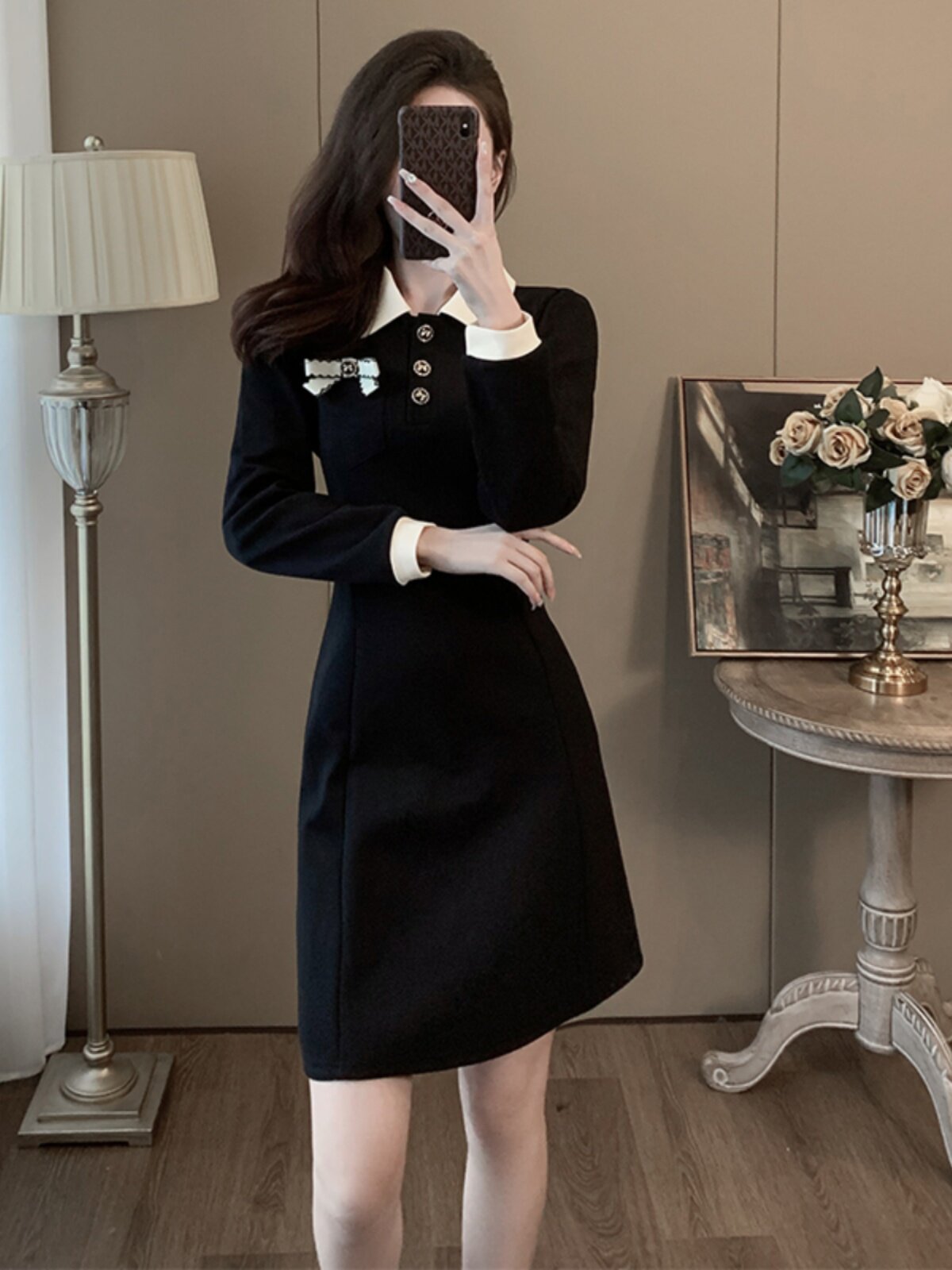 HIGH-END TEMPERAMENT THIN DRESS WOMENS SPRING AND AUTUMN DRESS 2025 NEW FRENCH SMALL DOLL COLLAR WAIST SKIRT