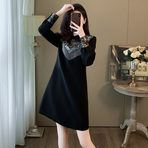 国风新中式黑色连衣裙女春季新款高级感超好看宽松显瘦气质短裙子