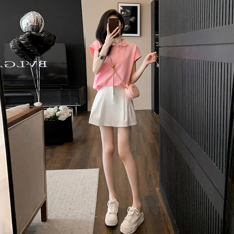 休闲运动风套装女夏季小个子穿搭一整套polo短袖上衣短裤裙两件套