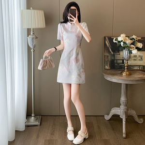 新中式气质显瘦提花改良旗袍连衣裙女夏季新款小个子高级感A字裙