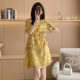 夏季 宽松显瘦荷叶边印花高级感小个子A字短裙 新款 碎花连衣裙短袖