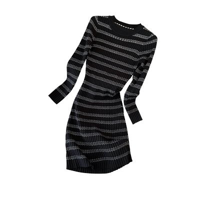 圆领条纹修身显瘦短款包臀打底裙