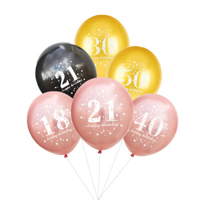 10PCS Gold Black Balloons Printed Aged Number 16 18 30 40