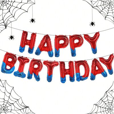 Spider Theme Happy Birthday Banner Balloons Red and Blue Let