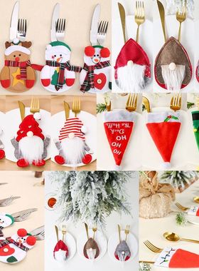Christmas Fork Knife Holder Bag Xmas Table Decoration Snowma