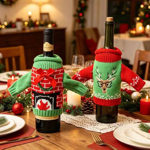 Elk Wine Bottle Cover Reusable Cover Snowflake Christmas Kni