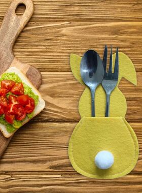 4Pcs Rabbit Shaped Cutlery Bag 2025 Easter Felt Bunny Knife