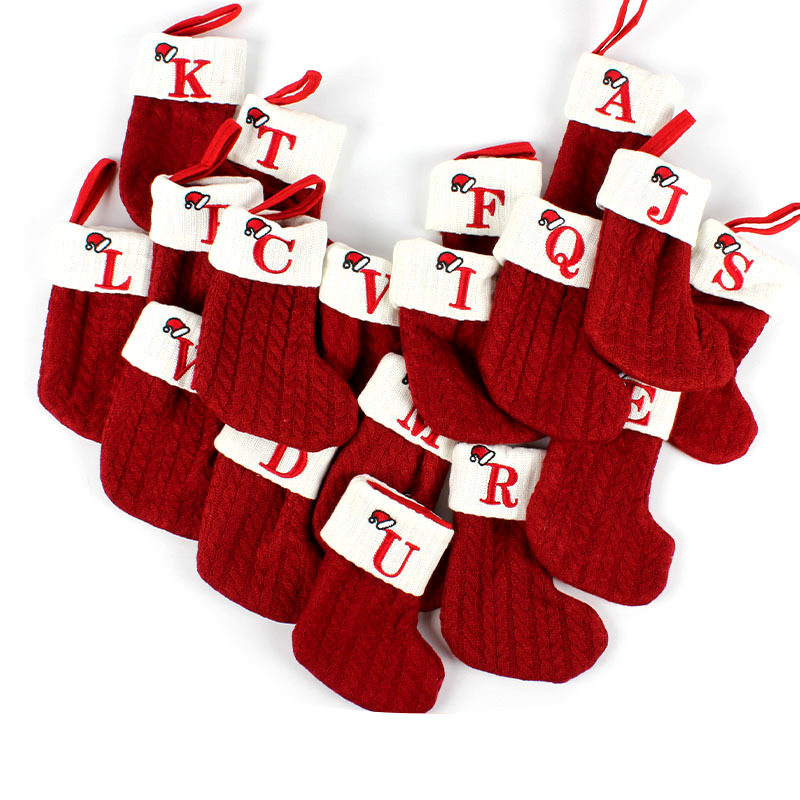 Red 26 Letter Christmas Stocking Wool Knitted Christmas Smal