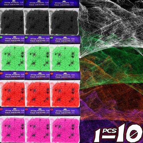 1/10Packs Horror Halloween Spider Web Artificial Black Orang