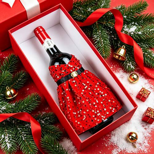 2027 New Years Christmas Wine Bottle Cover, Shiny Sequ Dress