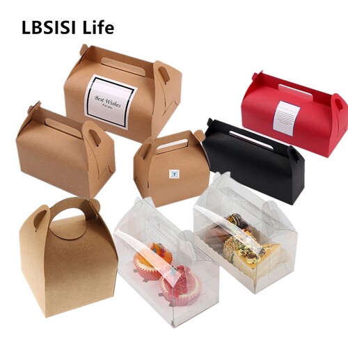 Life 10pcs Cake Food Kraft Paper Box With Handle Boxes Chris
