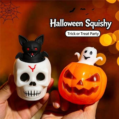Spooky Halloween Pop Up Ghost Pumpkin Skull Bat Squeeze Toy