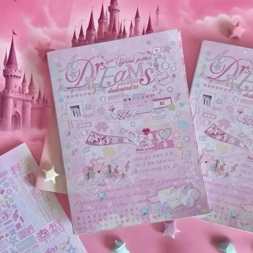Creative 24 Pages Sticker Book Pink DIY Diary Sticker Style