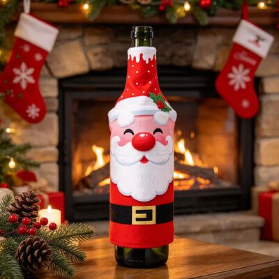 Cartoon Santa Claus Wine Bottle Cover Reusable Christmas Dec