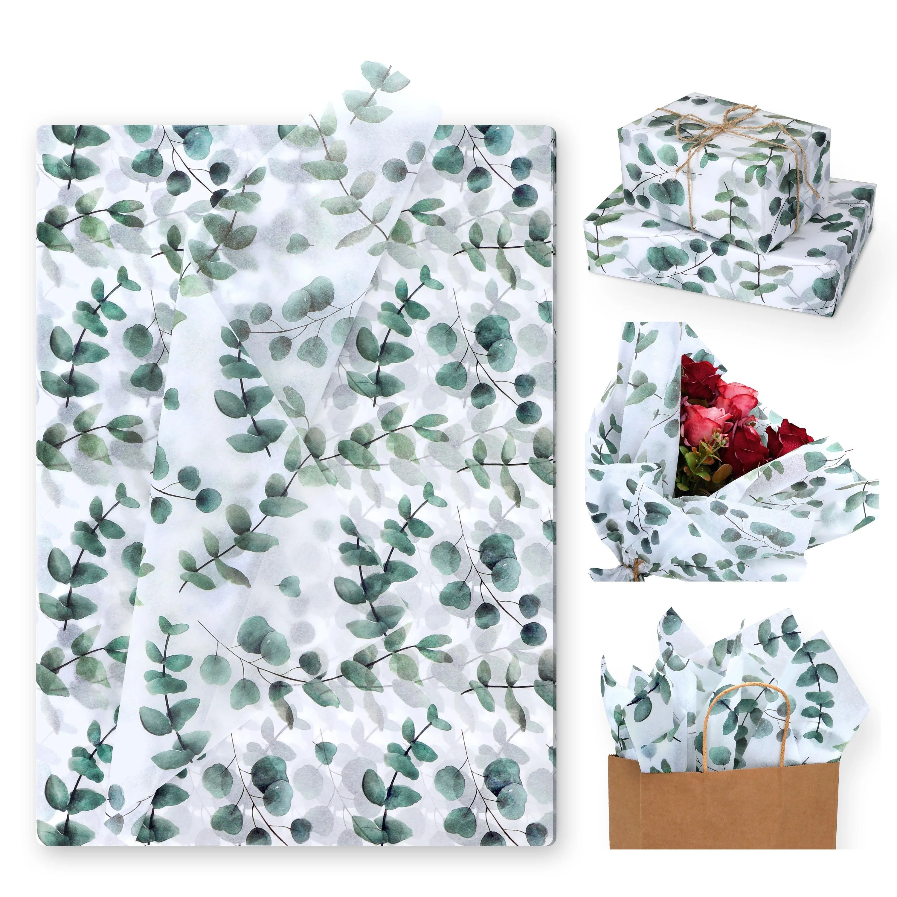 30/10pcs Eucalyptus & Snow Pear Tissue Paper, 35x50 cm - Gre