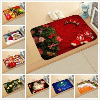 Christmas Floor Mat Entrance Doormat Decor Bath Anti-slip Fo