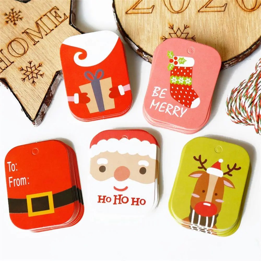 48/50pcs Merry Christmas Paper Gift Tag Snowman Deer Santa C