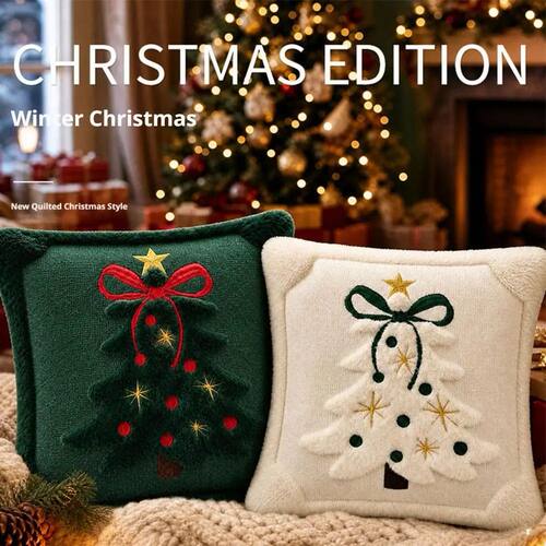 3D Jacquard Christmas Throw Pillow Cover Plush Embroidered F