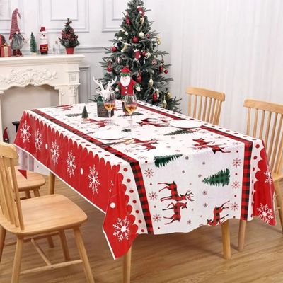 Vintage Christmas Tablecloth Snowman Design Snowflake Patter