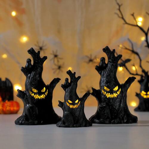 Light Up Halloween Tree Decoration Creepy Tree Figurine Batt