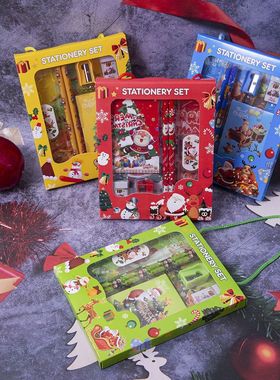 6Pcs Christmas Stationery-Set Kids Cartoon Pencils Eraser Ru