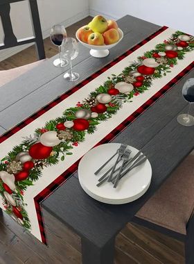 Linen Christmas Table Runner Home Dining Table Cover Tablecl