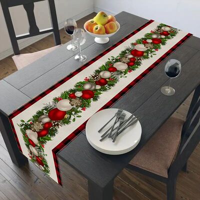 Linen Christmas Table Runner Home Dining Table Cover Tablecl