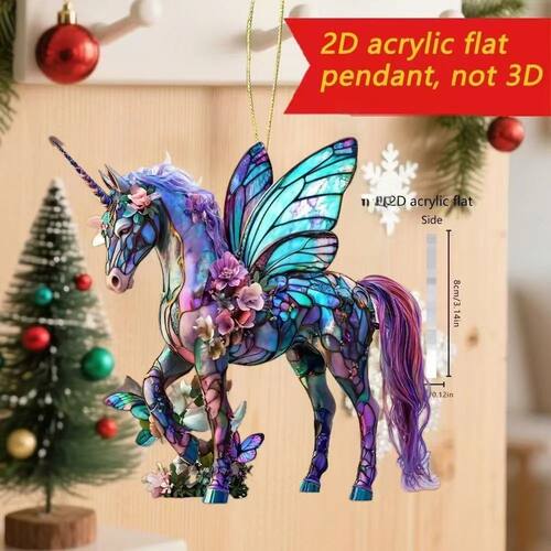 2D Acrylic Horse Car Rearview Mirror Pendant Charm Christmas