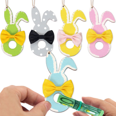 Easter Wooden Cartoon Rabbit Pendant Holiday Party Decoratio