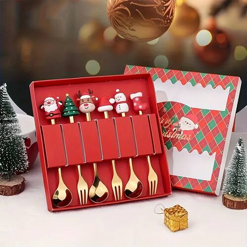 2/4/6Pcs Christmas Fork And Spoon Set,Stainless Steel Creati