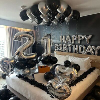 1050pcs Black & Silver Party Balloons Decorations with Silve