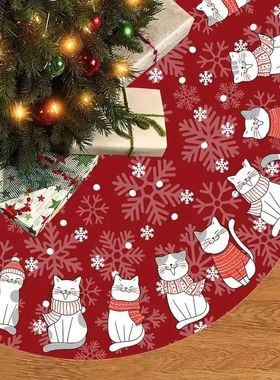 Snowflake Cat Pattern Christmas Tree Skirt, Christmas Tree S