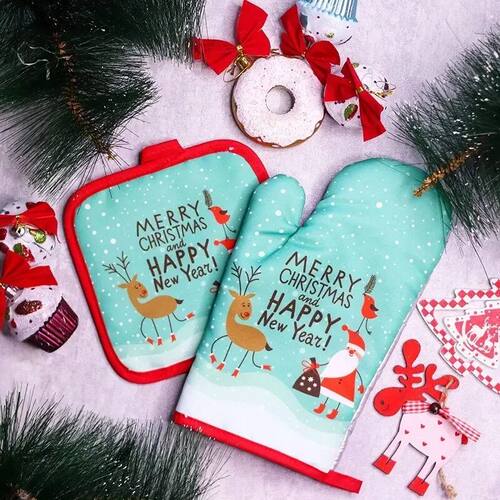 2pcs/set Christmas Oven Mitts and Pot Holders Set Baking Ant