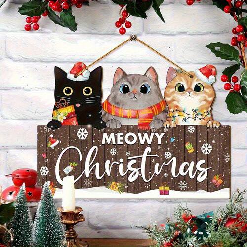 1pc 2D Flat, 2D Flat Christmas Wooden Hanging Ornament - Set