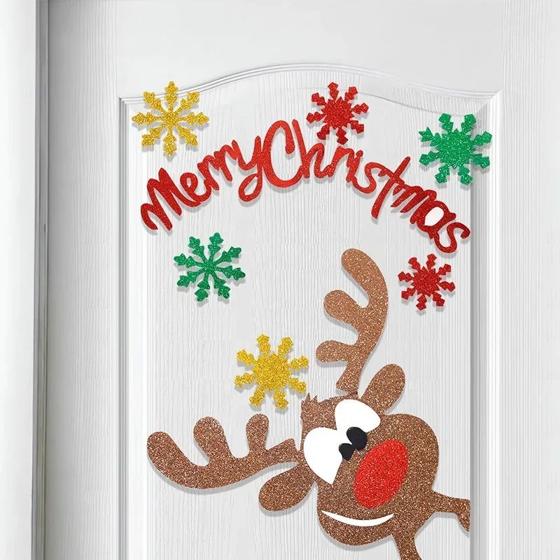 Christmas Door Stickers Christmas Tree Santa Claus Elk Decor