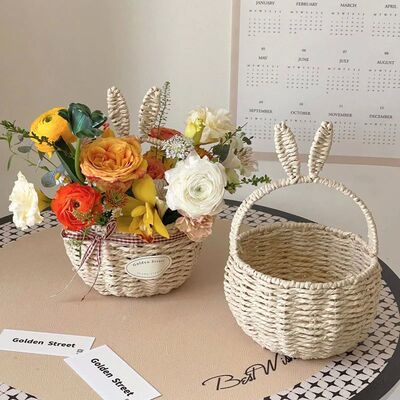 Hanging Storage Wicker Basket Easter Baskets Rattan Picnic B