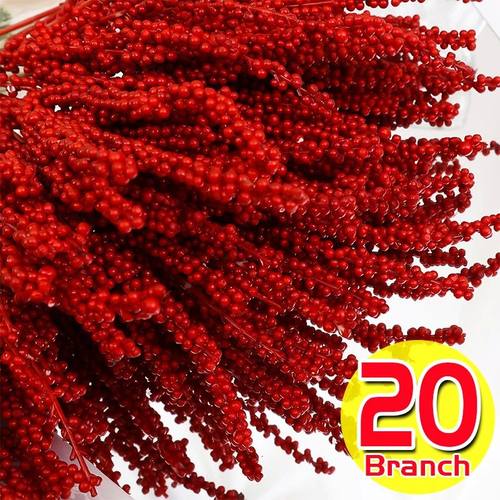 New Christmas Red Berries Branch Artificial Holly Berry Stam