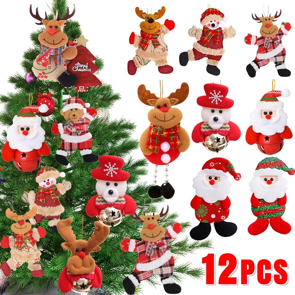 12/1Pcs Christmas Plush Doll Ornaments Santa Claus Snowman X